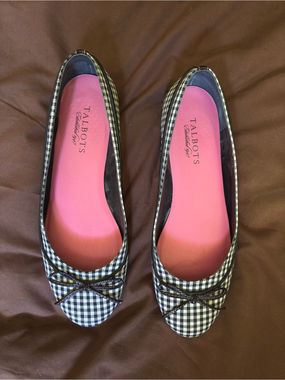 Talbots Black & White Gingham Ballet Flats with Pink Insole